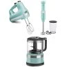KitchenAid Aqua Sky Small Appliances Set | Mini Food Processor, Blender & Hand Mixer -KitchenAid Sales ekb kfc3516aq khbv53aq khm512aq