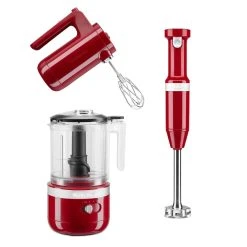 KitchenAid Empire Red Cordless Small Appliances Set | Hand Mixer, Hand Blender & Food Chopper