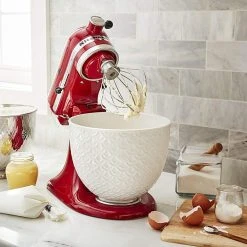 KitchenAid 5-Quart White Mermaid Lace Textured Ceramic Bowl + Flex Edge Beater | Fits 4.5-Quart & 5-Quart KitchenAid Tilt-Head Stand Mixers -KitchenAid Sales kamermaid2
