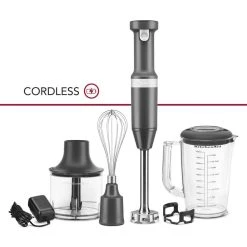 KitchenAid Variable Speed Cordless Hand Blender + Chopper & Whisk Accessories | Matte Charcoal Grey