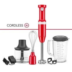 KitchenAid Variable Speed Cordless Hand Blender + Chopper & Whisk Accessories | Passion Red