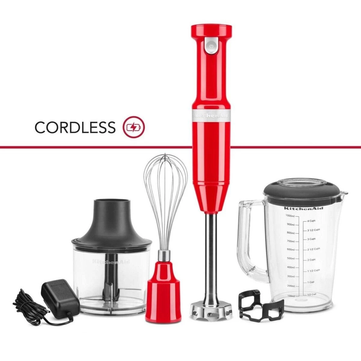 KitchenAid Variable Speed Cordless Hand Blender + Chopper & Whisk Accessories | Passion Red 3 KitchenAid Variable Speed Cordless Hand Blender + Chopper & Whisk Accessories | Passion Red
